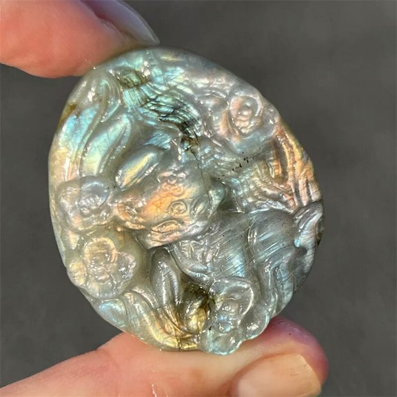 GKNET Natural Labradorite Fox skull Quartz Crystal Carved Skull Gem Reiki Healing 1PC