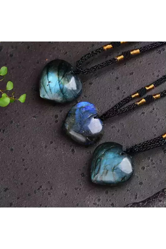 Natural Labradorite Moonstone Quartz Crystal Pendant Healing Gemstone Necklace-#2 Heart Shape Labradorite Moo...