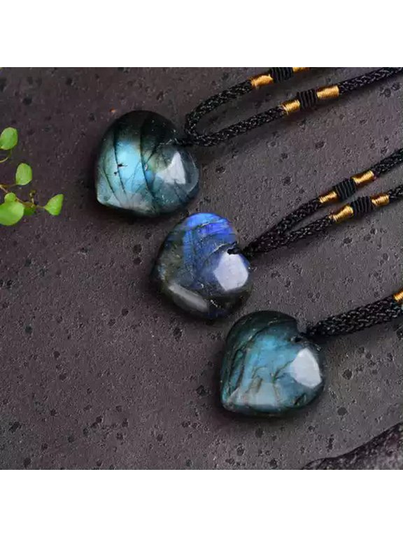 Natural Labradorite Moonstone Quartz Crystal Pendant Healing Gemstone Necklace-#2 Heart Shape Labradorite Moo...