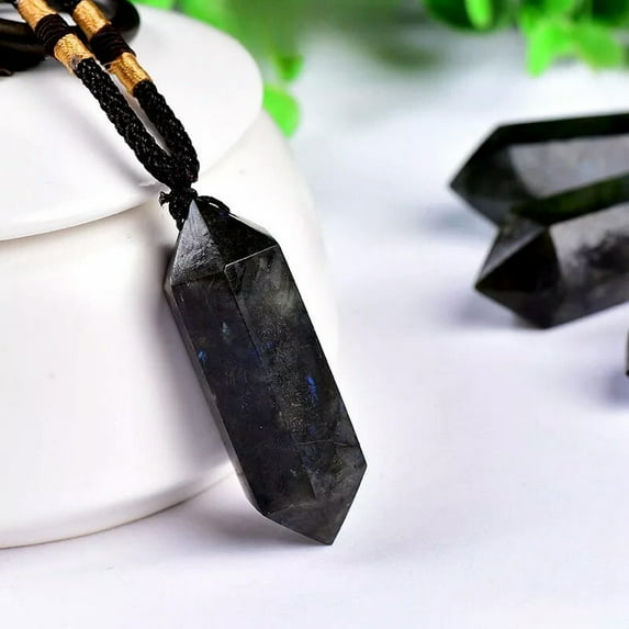 GKNET Natural Labradorite Moonstone Quartz Crystal Pendant Charm Necklace Reiki Amulet