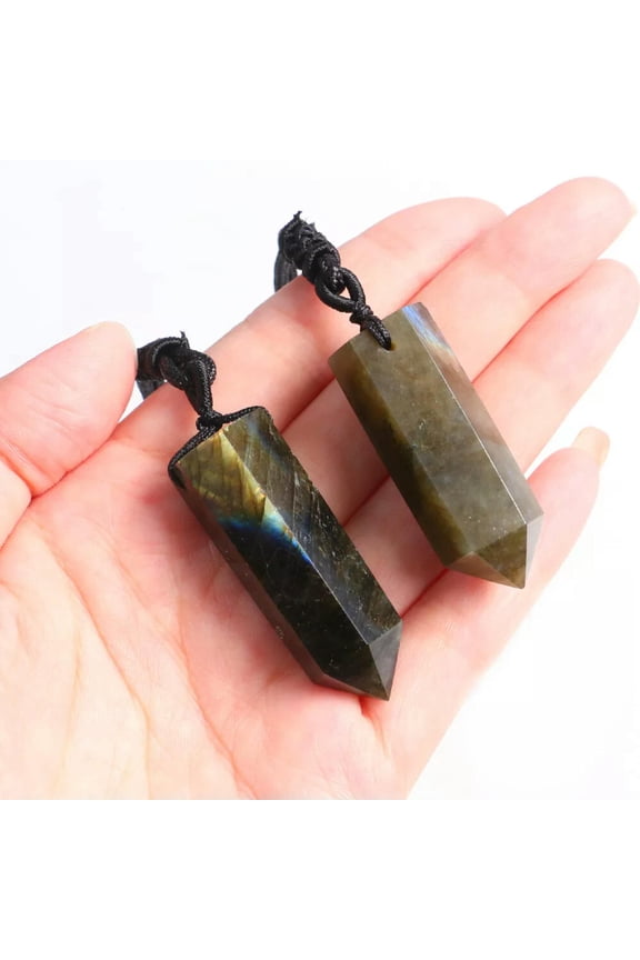 Natural Labradorite Obelisk Crystal Wand Point Pendant Necklace Chakra Healing
