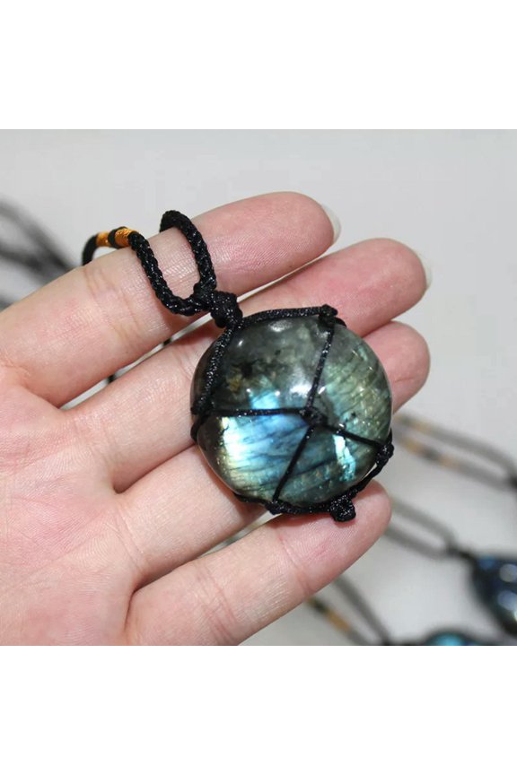 Natural Labradorite Quartz Crystal Pendant Wrap Pocket Stone Necklace Gift Reiki