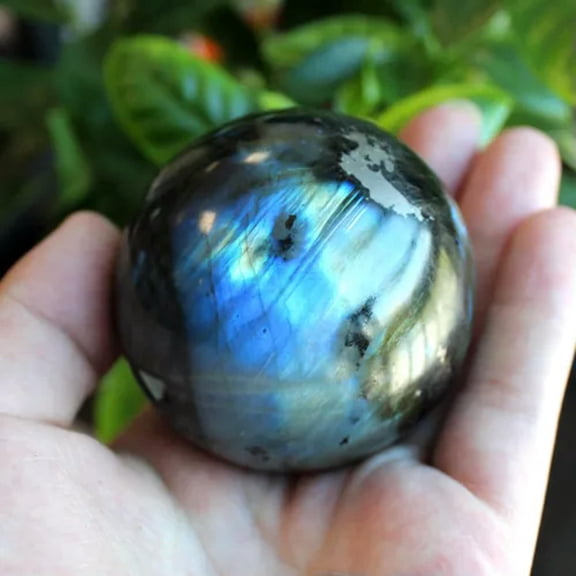 GKNET Natural Labradorite Quartz Stone Sphere Crystal Moonstone Ball Healing Gemstone-6cm