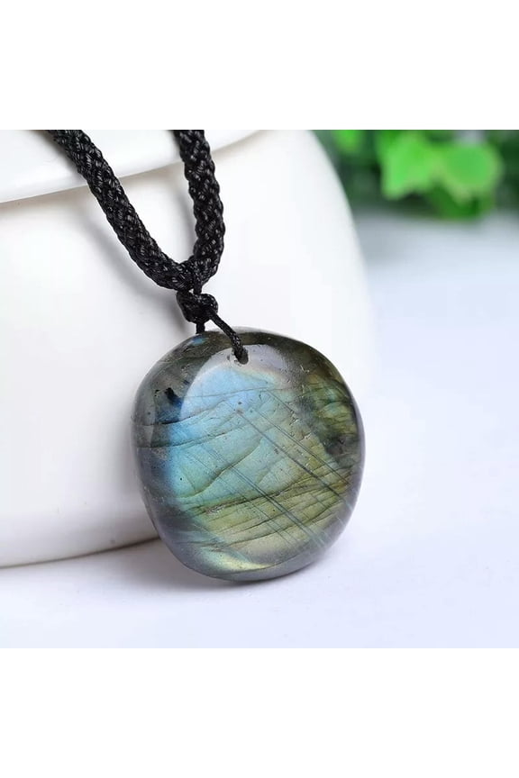 Natural Labradorite Tumbled Stone Pendant Quartz Crystal Necklace Healing Decor