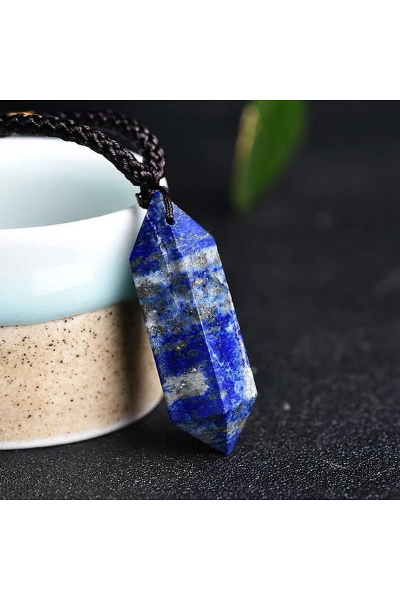 Natural Lapis Lazuli Quartz Crystal Point Stone Pendant Obelisk Necklace Amulet