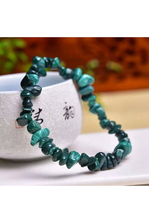 Natural Malachite Quartz Crystal Gravel Hand Stretchy Bangle Reiki Healing Decor