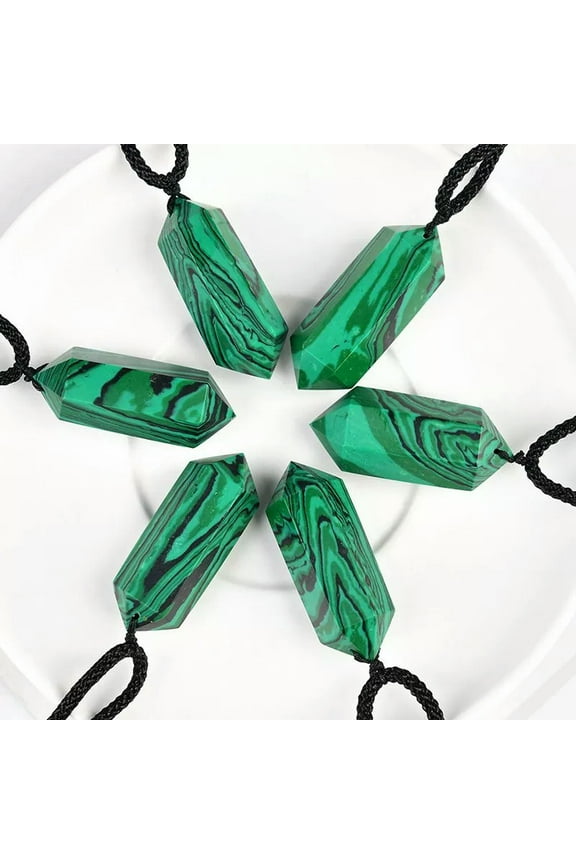 Natural Malachite Quartz Crystal Obelisk Stone Pendant Column Necklace Amulet