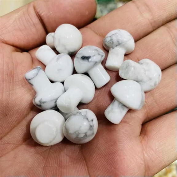 GKNET Natural Mini Gemstone Quartz Energy Healing Crystal Mushroom Carved Decor Gift-White Turquoise Quartz-5Pcs