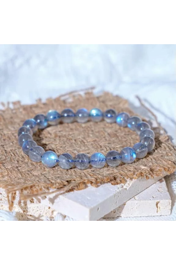 Natural Moonstone Stone Bracelet 7mm Ice Blue Crystal Stretch Bracelet Handmade