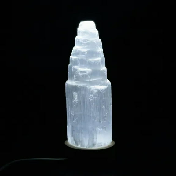 GKNET Natural Morocco Selenite Crystal Tower Lamp Natural Healing Light w/ USB Cord-White ( Single Color )-6cm