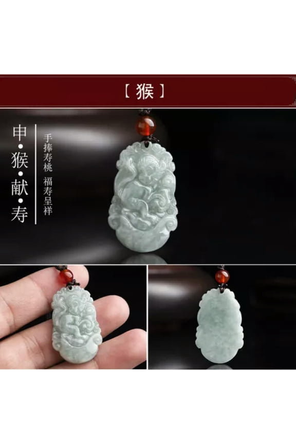 Natural Myanmar Jadeite Zodiac Jade Pendant for Men and Women-Monkey