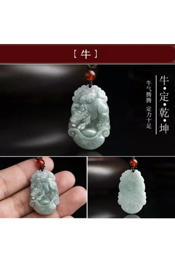 Natural Myanmar Jadeite Zodiac Jade Pendant for Men and Women-OX