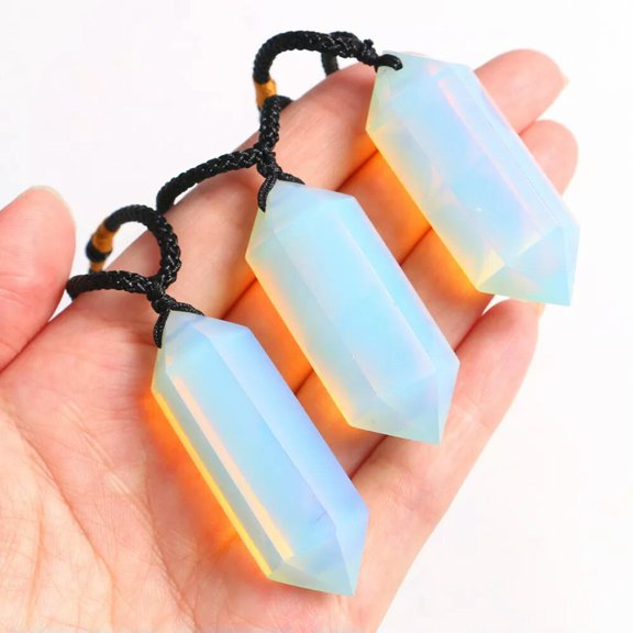 GKNET Natural Opal Crystal Stone Necklace Double Point Pendant Healing Hexagonal Wand