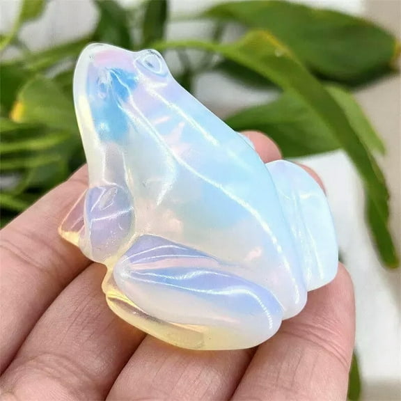 GKNET Natural Opal Quartz Crystal Carved Frog Stone Statue Healing Lucky Amulet Decor