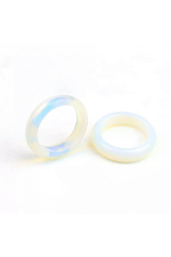 Natural Opal Stone Quartz Crystal Agate Round Finger Band Rings Healing Gem Gift