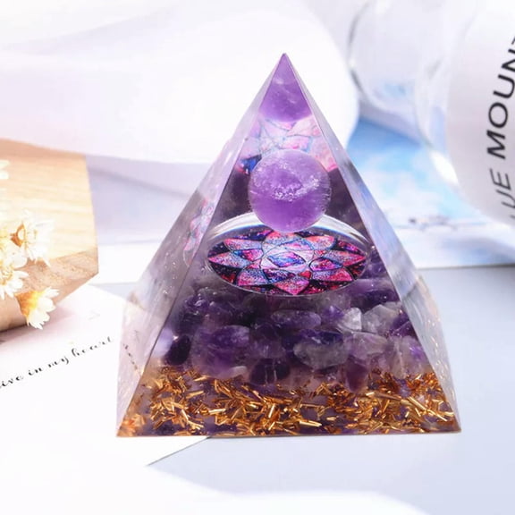 GKNET Natural Orgonite Pyramid Brazilian Amethyst Quartz Crystal Sphere Gravel Tower