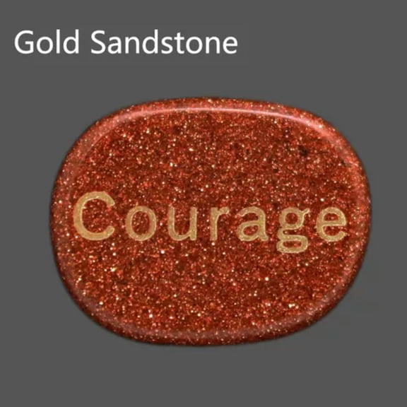 GKNET Natural Pocket Stone Engraved "Courage" Lettering Inspirational Positive Word-Gold Sandstone