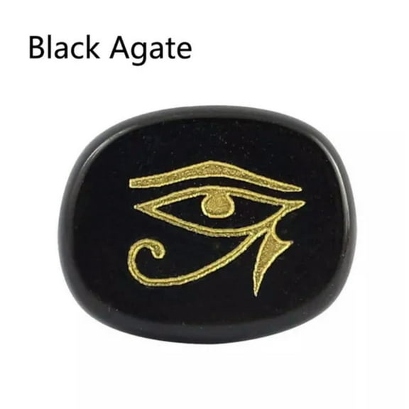 GKNET Natural Pocket Stone Engraved "Eye of Horus" Inspirational Positive Word-Black Agate