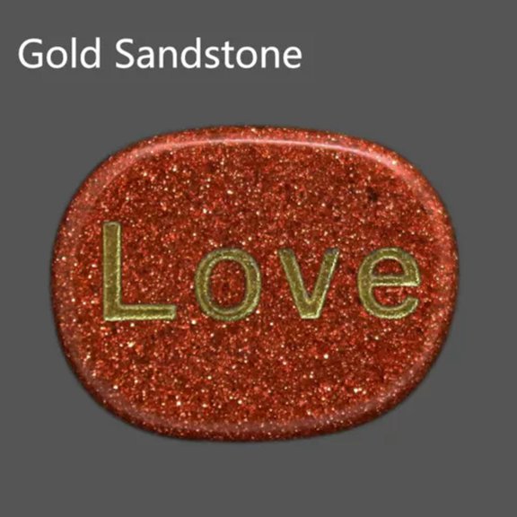 GKNET Natural Pocket Stone Engraved "Love" Lettering Inspirational Positive Word-Gold Sandstone
