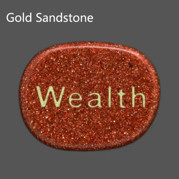 GKNET Natural Pocket Stone Engraved "Wealth" Lettering Inspirational Positive Word-Gold Sandstone