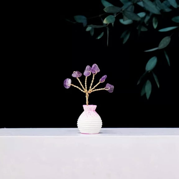 GKNET Natural Quartz Amethyst Crystal Rubble Tree Micro Landscape Bonsai Reiki Decor