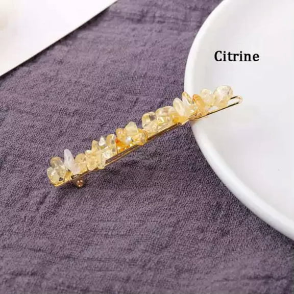 GKNET Natural Quartz Braided Hair Clip Crystal Crushed Stone Bobby Pins Headwear Decor-Citrine