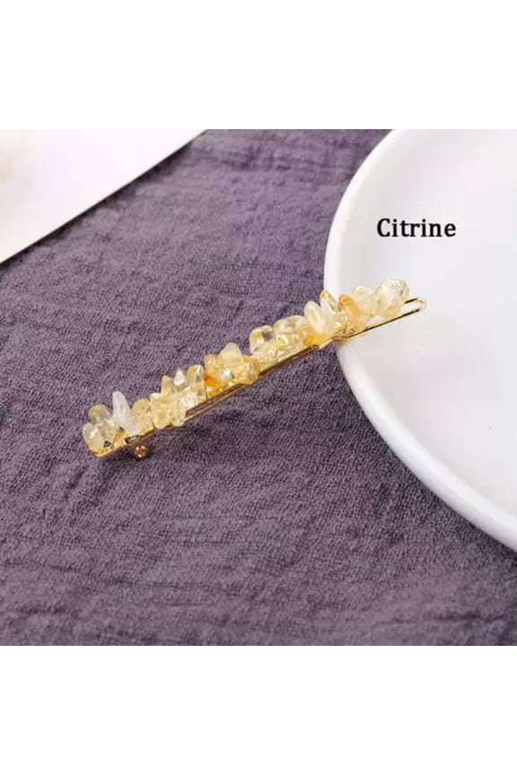 Natural Quartz Braided Hair Clip Crystal Crushed Stone Bobby Pins Headwear Decor-Citrine