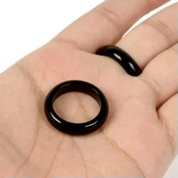 GKNET Natural Quartz Crystal Agate Round Finger Band Rings Healing Gem Delicate Jewelry Gift-Black Obsidian Stone Quartz