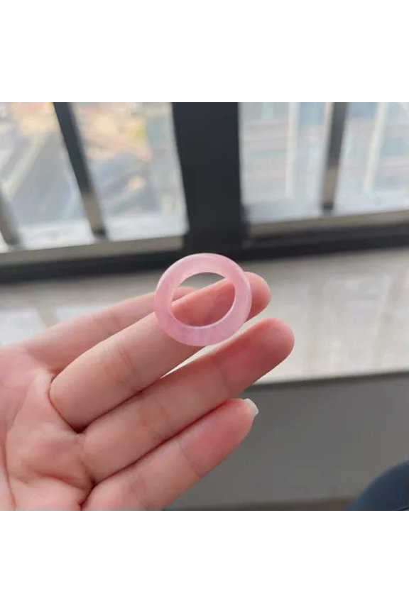 Natural Quartz Crystal Agate Round Finger Band Rings Healing Gem Delicate Jewelry Gift-Rose Quartz