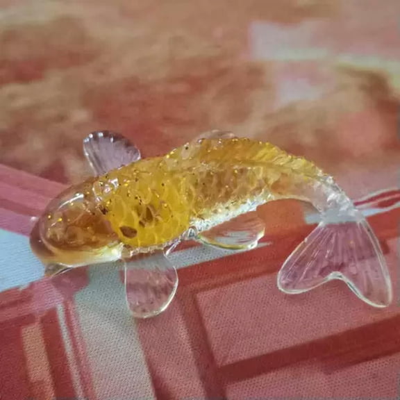 GKNET Natural Quartz Crystal Gravel Carved Koi Gemstone Lucky Fish Statue Resin Decor-Citrine Quartz