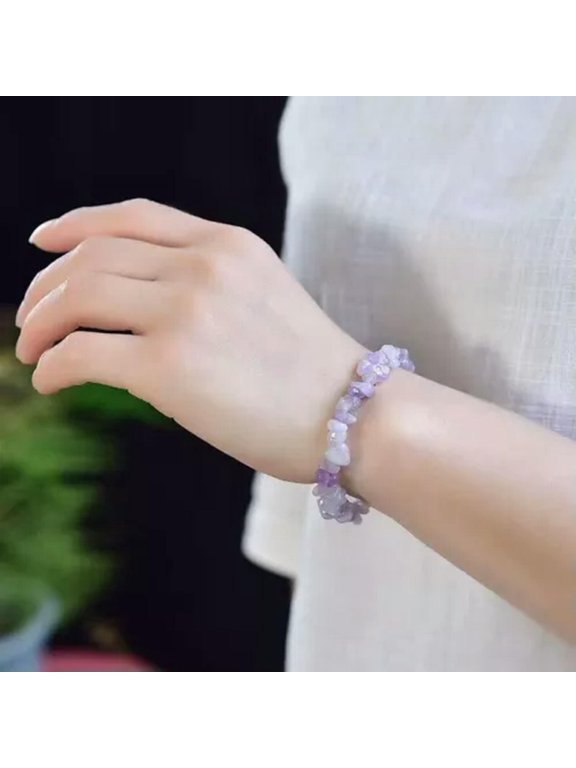 Natural Quartz Crystal Gravel Stretchy Bracelet Hand Strings Energy Gem Decor-Lavender Stone