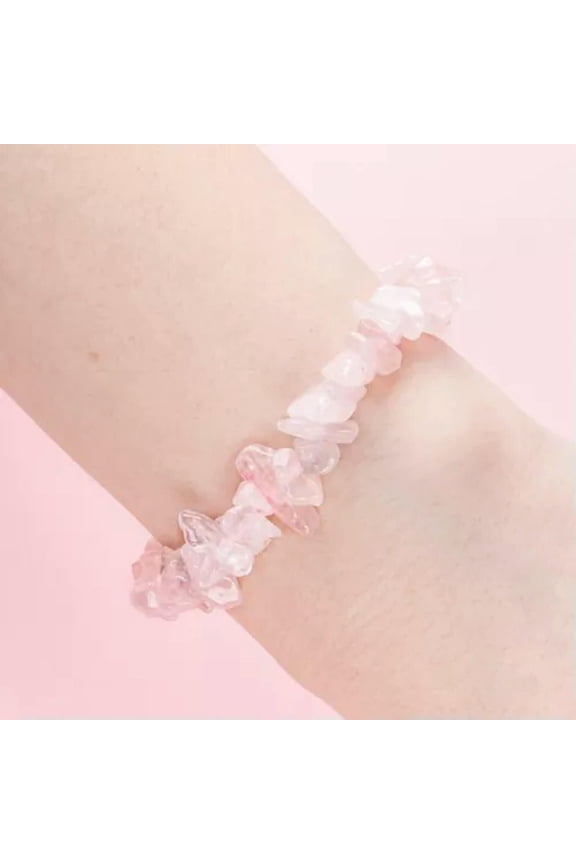 Natural Quartz Crystal Gravel Stretchy Bracelet Hand Strings Energy Gem Decor-Rose Quartz