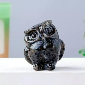 GKNET Natural Quartz Crystal Hand Carved Mini Standing Owl Figurine Energy Home Decor-Flame Stone