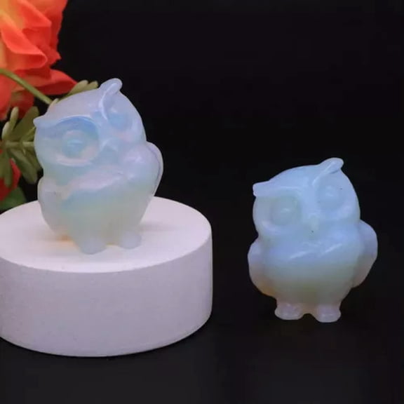 GKNET Natural Quartz Crystal Hand Carved Mini Standing Owl Figurine Energy Home Decor-Opal Stone