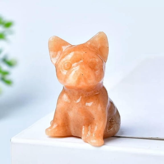GKNET Natural Quartz Crystal Hand Carved Cute French Bulldog Vintage Statue Home Decor-Sunstone-1Pc