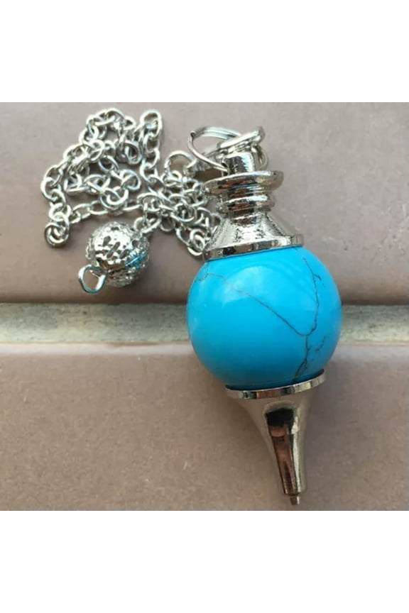 Natural Quartz Crystal Pendant Bead Dowsing Healing Gemstone Pendulum Necklace-Blue Turquoise Quartz