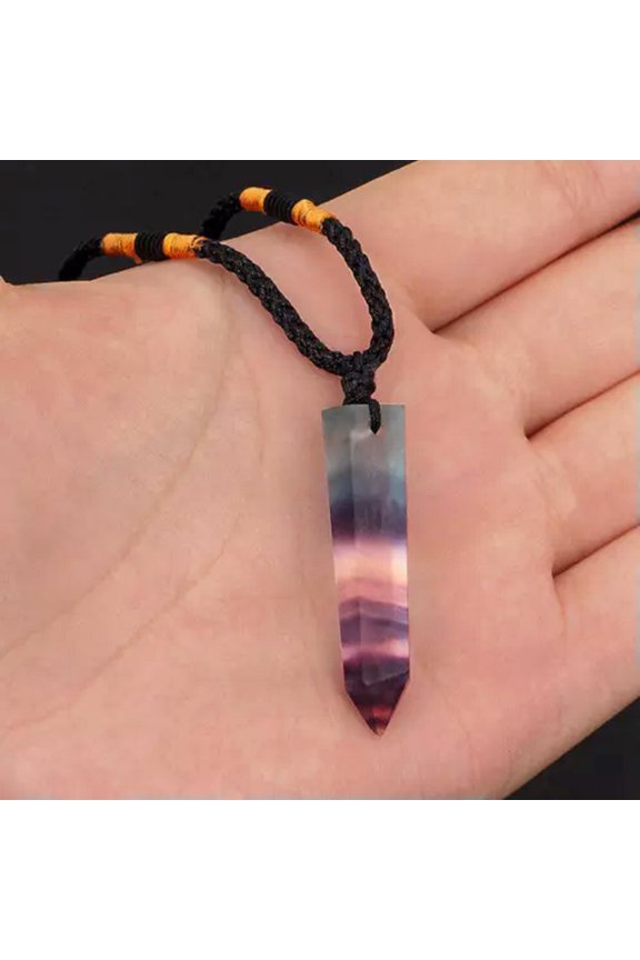 Natural Quartz Crystal Point Stone Pendant Chakra Healing Pendulum Necklace Gift-#1 Rainbow Fluorite Stone