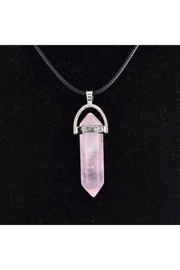 Natural Quartz Crystal Point Wand Healing Energy Pendant Necklace Silver Plated-Rose Quartz