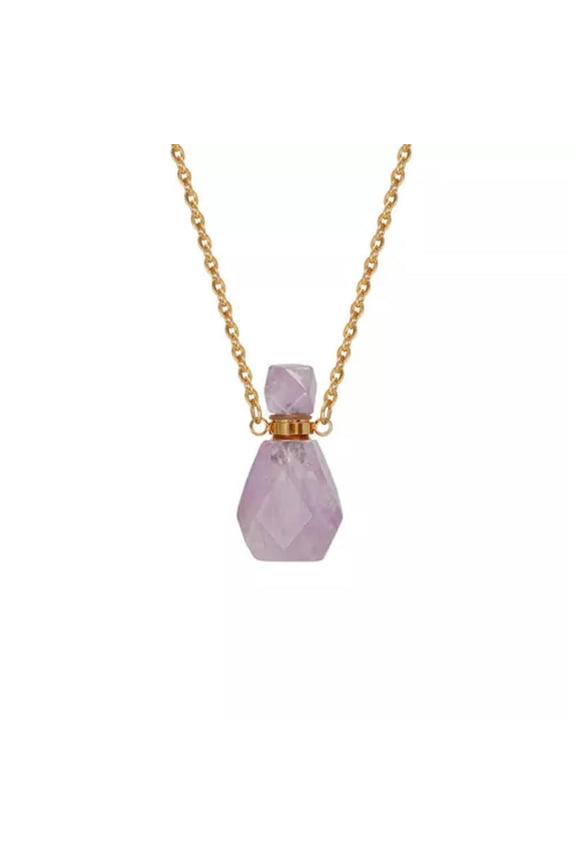 Natural Quartz Crystal Reiki Perfume Bottle Pendant Point Stone Necklace Amulet-#2 Amethyst Quartz