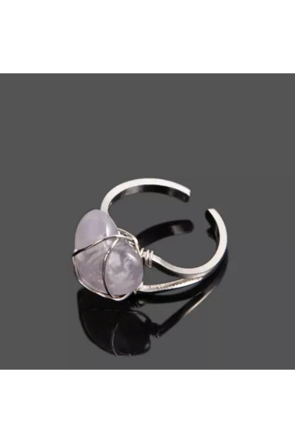 Natural Quartz Crystal Ring Heart-shaped Reiki Chakra Beads Couple Ring Healing-Amethyst