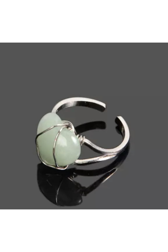 Natural Quartz Crystal Ring Heart-shaped Reiki Chakra Beads Couple Ring Healing-Green Aventurine