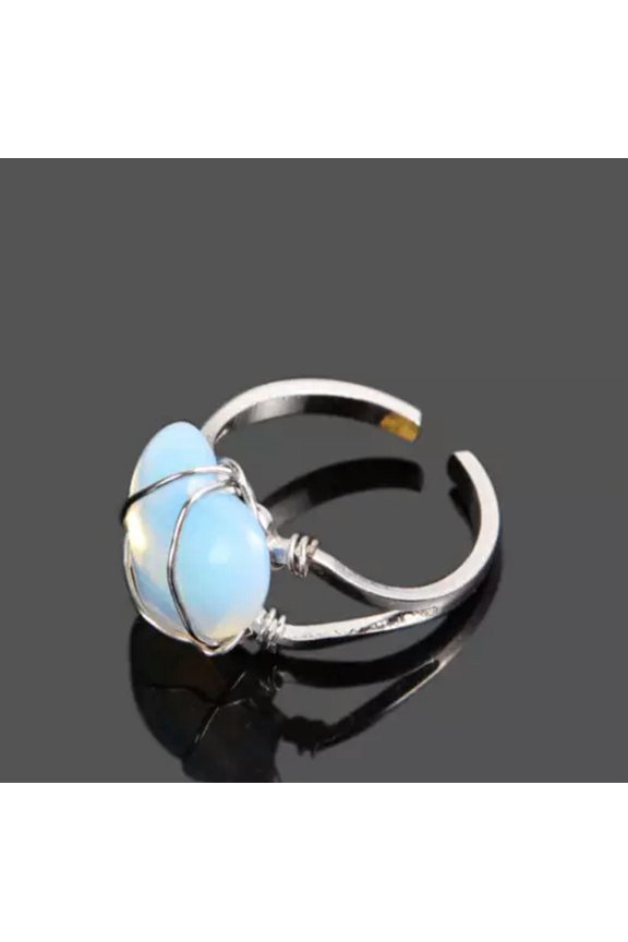 Natural Quartz Crystal Ring Heart-shaped Reiki Chakra Beads Couple Ring Healing-Opal