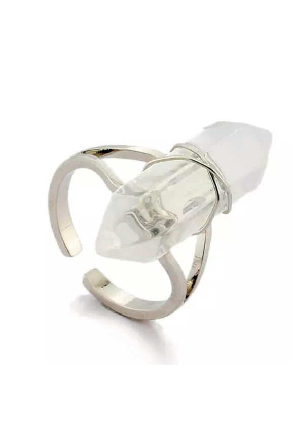 Natural Quartz Crystal Ring Hexagonal Pointed Reiki Chakra Beads Ring Healing-Clear crystal