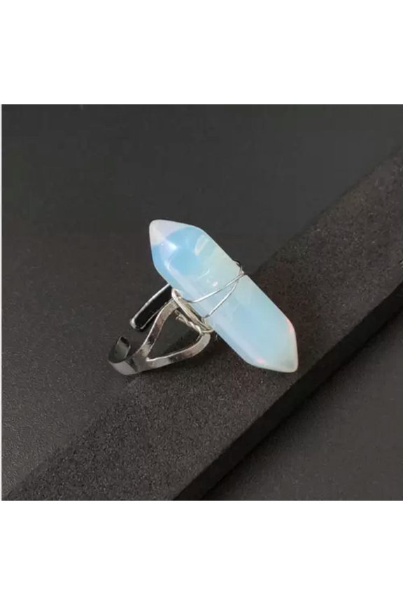 Natural Quartz Crystal Ring Hexagonal Pointed Reiki Chakra Beads Ring Healing-Opal
