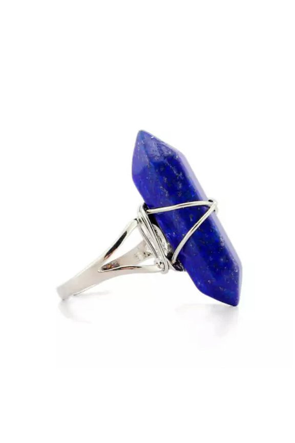 Natural Quartz Crystal Ring Hexagonal Pointed Reiki Chakra Beads Ring Healing-lapis lazuli