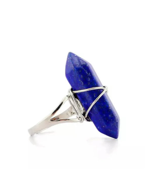 Natural Quartz Crystal Ring Hexagonal Pointed Reiki Chakra Beads Ring Healing-lapis lazuli