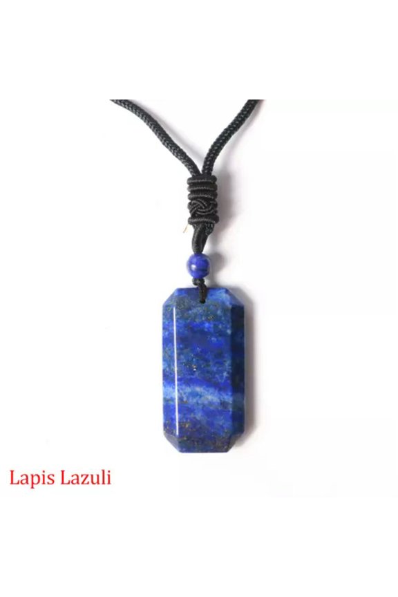 Natural Quartz Crystal Square Carved Stone Bead Pendant Necklace Reiki Healing-Lapis Lazuli