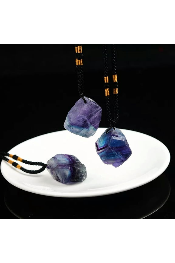 Natural Rainbow Fluorite Gem Quartz Crystal Pendant Rough Healing Necklace Charm