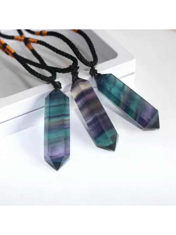 Natural Rainbow Fluorite Quartz Crystal Pendant Healing Rock Stone Necklace Gift