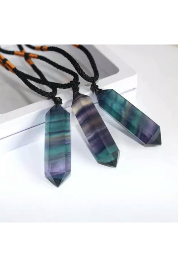 Natural Rainbow Fluorite Quartz Crystal Pendant Healing Rock Stone Necklace Gift